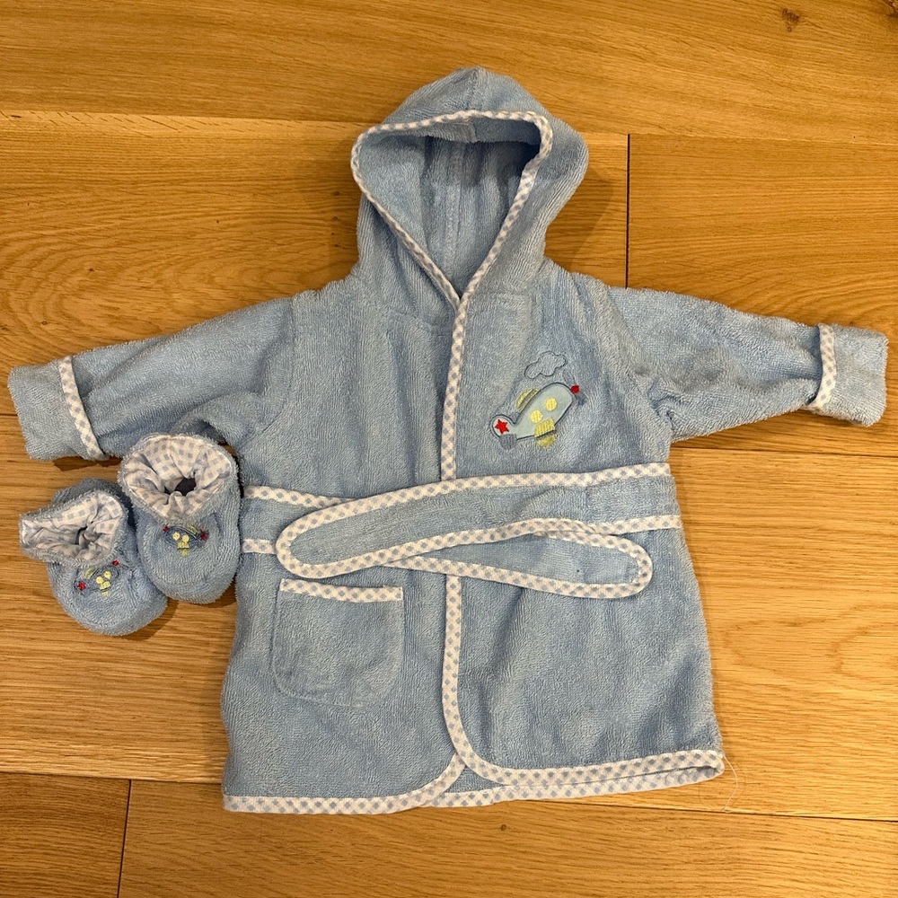 Blue Hooded Baby Robe with Booties